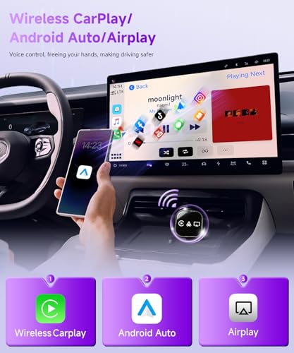 XGU 3-in-1 Mini Wireless CarPlay Adapter(2025 Upgraded)-Built-in Wired Carplay Android Auto Airplay,Plug&Play,Fast Auto-Reconnect,BT 5.0,USB/Type-C,iOS10+&Android 11+,5G WiFi(Black) — view 3