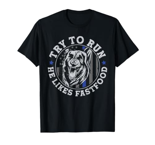K9 Police Officer Blue Line Try to Run K9 Police Dog T-Shirt, Men, Black, 3X-Large