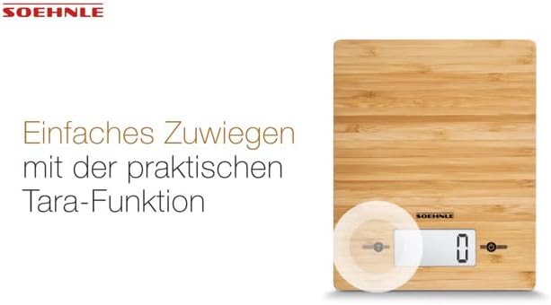 Bild 6 - Soehnle Bamboo, digitale Küchenwaage, hochwertige und natürliche Haushaltswaage aus echtem Bambus, elektronische Waage mit Sensor-Touch, Gewicht bis zu 5 kg, inkl. Batterien, hygienische Wiegefläche