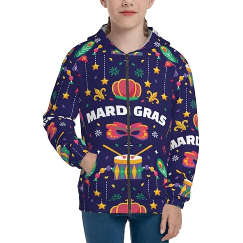 Happy Mardi Gras Kids Pullover Hoodies Boys Zip Up Sweatshirts Girls Athletic Clothes with Pocket3