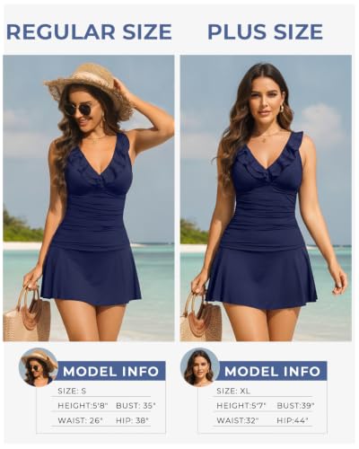 Image of Aqua Eve Women Tankini with Skirt - Tummy Control Swimsuit Two Piece Bathing Suit Ruffle Swimwear Ladies Swim Suit