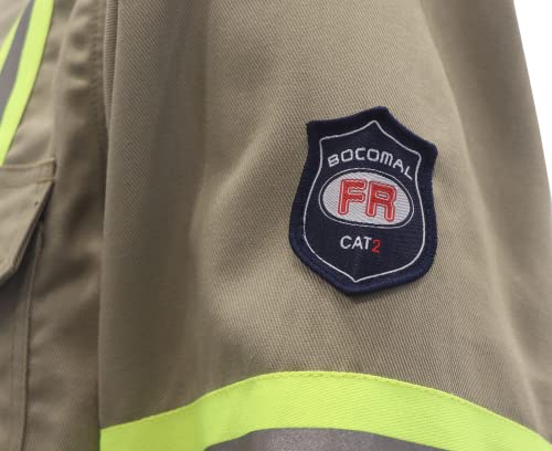 Bocomal Fr Shirts Hi Vis/High Visibility Flame Resistant/Fire Retardant Shirt 7Oz Khaki Fr Shirts For Men #TOP4