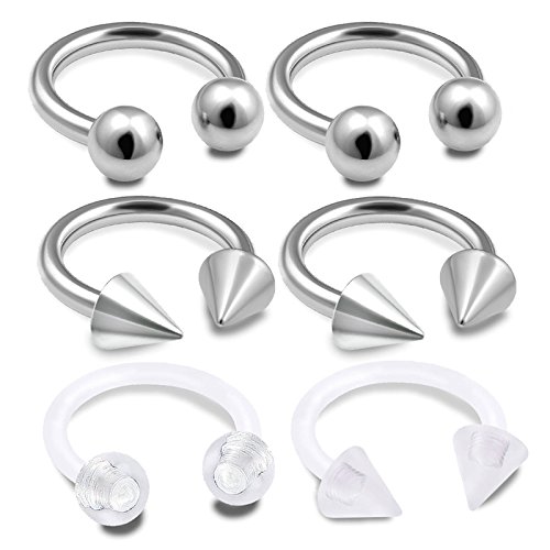 Preisvergleich Produktbild bodyjewelrytrend 6 Stück lippenbändchen Piercing Hufeisen Circular Barbell Edelstahl Ohr Tragus Helix Nase Ohrringe unterlippe lippe Septum CTCK - 6mm