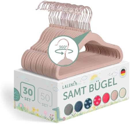 Blumtal Kinderkleiderbügel 30 Stück mit Samtbezug - 360° drehbare Kinder Kleiderbügel - platzsparend und robust - Baby Kleiderbügel rutschfest - Rose Gold/Puderrosa