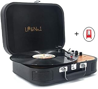 LP&No.1 Portable Bluetooth Turntable with USB Play and Recording,Suitcase 3 Speed Vinyl Record