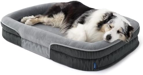 BEDSURE XL Pro orthopädisches Hundebett große Hunde, 114x81x18cm, grau | 360° ovales Hundesofa mit erhöhtem Rand für Senioren, wasserdichter und waschbarer Bezug, aus ultraweichem