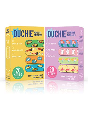 Image of Ouchie Non-Toxic Printed Bandages Double Combo (40 Pack) - Yellow & Lavender