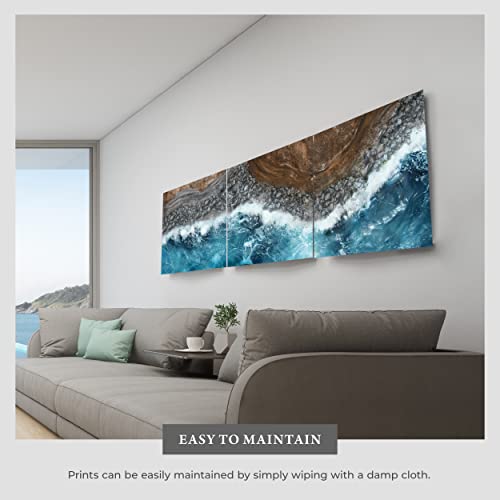 3 Panel Ocean Shoreline Coastal Wall Art - Premium Acm Metal (Aluminum) Providing Stunning Designs - Beach Decor Decorations For Bedroom Living Room Office Dining Room Kitchen - Large Artwork Picture - Total Sculpture 24"X72" Each Piece 23.5"X23.5" #TOP5