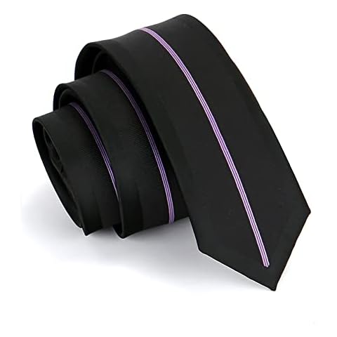Manoble Men's Black Light Purple Striped Necktie 2.17 Inches Slim Ties + Gift Box Cover