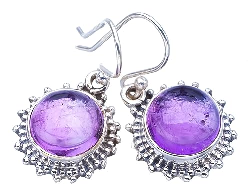 Boucles d'oreilles améthyste naturelle argent 925 fait main pendantes femme F5603
