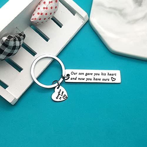 Ximalun Daughter in Law Keyring Gifts Our Son Gave You His Heart and Now You Have Ours Keyring Christmas Birthday Wedding Gifts Mothers Day Gifts Daughter in Law Gifts from Mother in Law