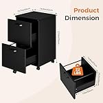 Sweetcrispy 2 Drawer Filing Cabinet Black, Rolling Wood File Cabinets with Printer Stand Under Desk Storage Lockable Wheels, Home Office Organizer - Image 3
