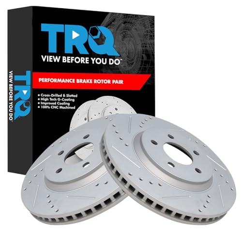 TRQ Front Performance Brake Rotor Drilled Slotted Pair for 2005-2014 Ford Mustang V6 4.6L & V8 3.7L