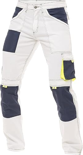 Juicy Trendz Men's White ’S Work Utility & Safety Trousers – Regular Fit Cordura Reinforced Knees Cargo Pants For Construction Workers & Carpenters