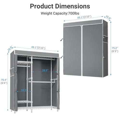 Image of VIPEK V2C Heavy Duty Clothes Rack with Upgraded Polyester Cover, Metal Portable Closet with Adjustable Shelves & Hanging Rods, Freestanding Wardrobe Closet for Bedroom, Max Load 700LBS