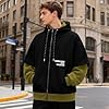 RUIZEHONG Men's Zip Up Hoodie Color Block Sweatshirts Casual Loose Fit Lightweight with Pockets Pullover Hooded Jacket Black Green #1