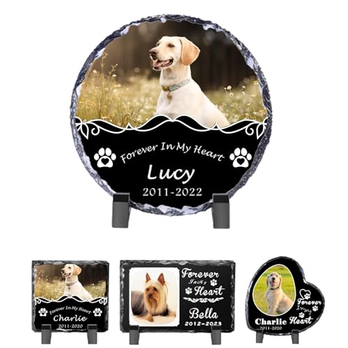 FAMIPAWS Cadre photo commémoratif personnalisé pour animal de compagnie, pierres commémoratives Forever in My Heart pour animal de compagnie, cadeau de condoléances pour chien ou chat, cadre photo