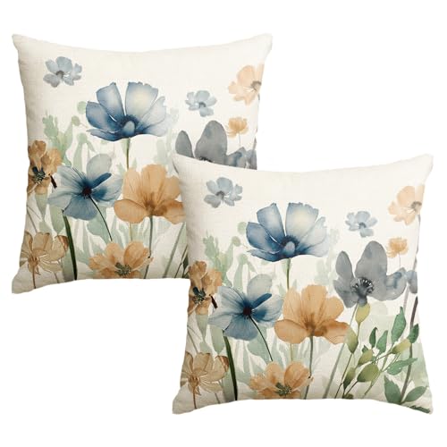 AVOIN colorlife Poppy Chinoiserie Flowers Pillow Covers 18x18 Inch Set of 2