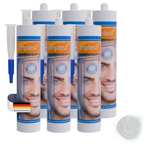 Triplesil Premium Mastic Silicone – 6 x 310 ml Cartouche de Silicone Universel pour Salle de Bain-Cuisine –Mastic Silicone pour Salle de Bain et Cuisine – Étanchéité Tous Matériaux (transparent)