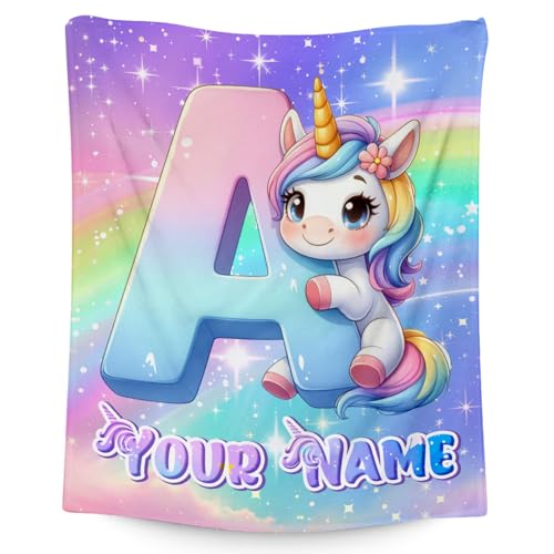 CUSPCOD Personalized Blankets for Girls - Unicorn Blanket Gifts for Kids - Custom Throw with Name for Unicorn Lovers - 40
