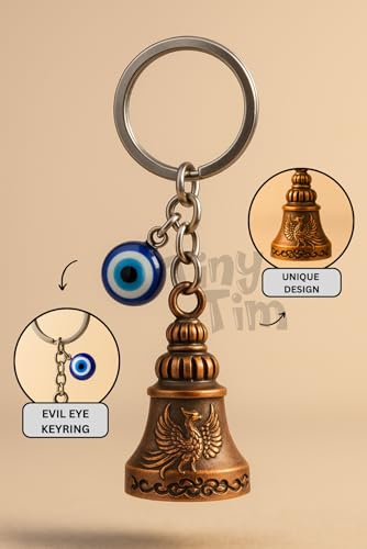 Image of Tiny Tim Guardian Bell with Evil Eye Charm - Protective Motorcycle & Car Accessory - Tibetan-Inspired Design - Wards Off Negative Energy - Ideal Gift for Bikers & Travelers