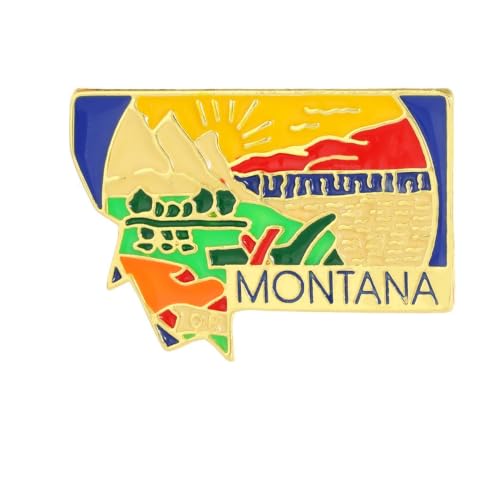 Montana State Shaped Map Lapel Pin, Premium Brass Enamel Flag Brooch Badges, Patriotic Travel Souvenir Keepsake for Hat Backpack Bags Clothing