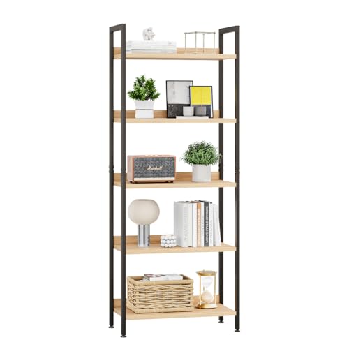 APPOLYN 5 Tier Bookshelf, Home Office Bookcase Shelf Storage Organizer, Free Standing Storage Shelving Unit for Bedroom, Living Room and Home Office, Natural