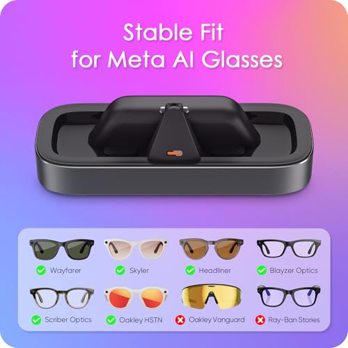 Charging Station for Meta Ray-Ban Glasses - Wayfarer, Skyler, Headliner & Oakley Meta HSTN Charger with LED Indicator (Gray) by VAWVVA - Image 2