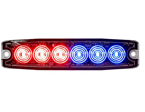 Image of Buyers Products 8892205 5 Inch Red and Blue LED Strobe Light, Ultra‑Thin Surface Mount Warning Light, 6 LEDs, 23 Flash Patterns, Aluminum Housing, IPX8 Waterproof, for Trucks and Utility Vehicles
