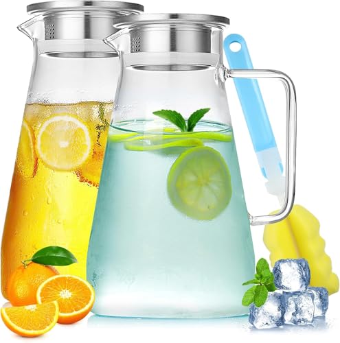 Caraffe in Vetro Borosilicato 2.3L con Coperchio e Spazzola – Set da 2