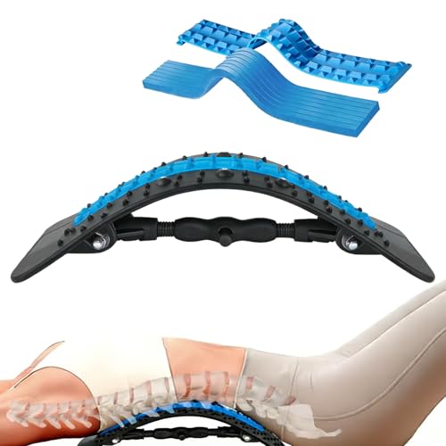 Xtrillogen Appareil d'étirement du dos avec points de massage, réglable en hauteur, pour la maison, planche de soutien lombaire pour hernies discales, scoliose et sciatique (noir + bleu)