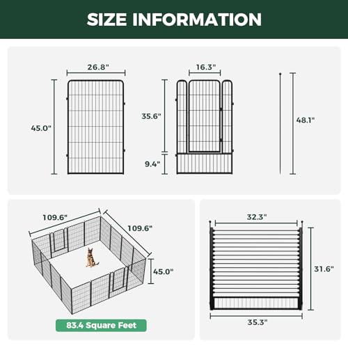 Image of FXW Rollick Unleashed Dog Playpen for Indoor, Yard, RV Camping, 45 inch 16 Panels Dog Pen with RV Step Grid for Large Dogs, Black│Patented