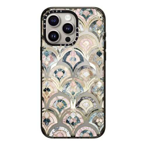 CASETiFY �C���p�N�g iPhone 15 Pro Max �P�[�X [MIL�K�i���� (4x MIL-STD-810G)/2.5m����̗����������N���A/MagSafe �ɑΉ�] - Art Deco Marble Tiles in Soft Pas
