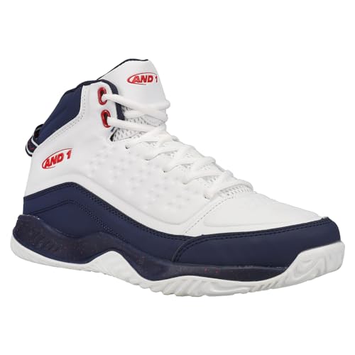 Foto von AND1 Pulse 2.0 Herren Basketballschuhe, Indoor oder Outdoor, Straße oder Platz, Weiß/Marineblau/Rot, 44 EU