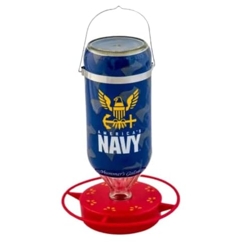 Hummer's Galore, United States Armed Forces Hummingbird Feeder, Hummingbird Feeders for Outdoors Hanging Ant and Bee Proof, 32 oz, Glass (US Navy) Cover