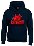 Coole-Fun-T-Shirts Hausaufgaben ALLERGIE - Vorsicht Gesundheitsgefahr ! Nicht mit Hausaufgaben in Verbindung bringen ! Kinder Sweatshirt mit Kapuze Hoodie schwarz-rot, Gr.152cm