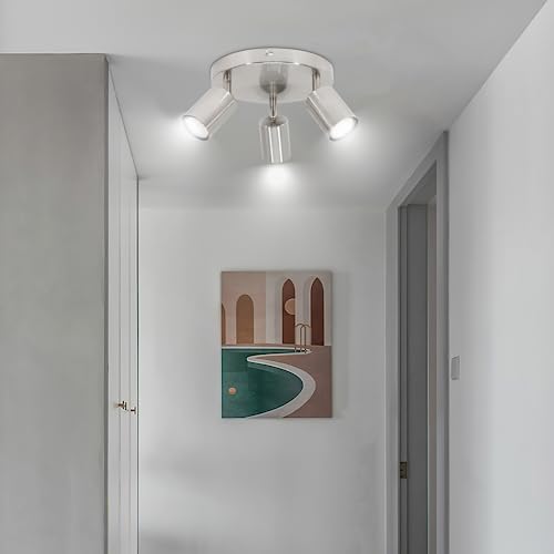 Ketom Deckenstrahler LED Mattes Nickel - Rund LED Deckenleuchte Schwenkbar - GU10 Deckenlampe Spot - Drehbar Deckenlampe 3 Flammig - Modern Strahler Deckenspot - Ohne Leuchtmittel