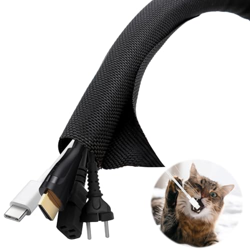 Scettar 5M Manchon de Cache Câble,Protecteur de Cordon pour Animaux(13 mm),Gaine Câble Tressée Extensible,Gaine Cable Informatique pour Automobiles/Audio/PC/USB