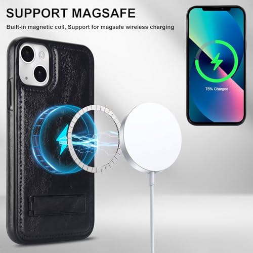 Coque iPhone 15 Plus en cuir PU rétro noir élégant compatible MagSafe - 5