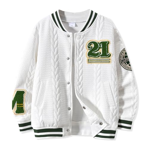 HIHA Boys Baseball Jackets Kids Varsity School Jacket Letterman Outerwear Fall Winter Coat