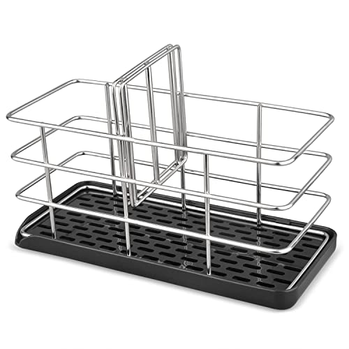 GUWINA Porte Eponge Evier Cuisine,Rangement Pose Range Porte Éponge Cuisine Organiseur pour aà Poser INOX,Ventouse Support Eponge Evier avec Bac De Récupération