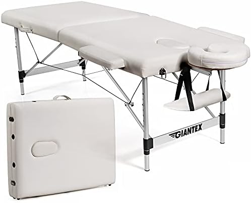 Giantex 84" Massage Table Professional Portable Lash Bed, 2 Folding Lightweight Massage Bed, Aluminum Frame, Height Adjustable, Face Cradle & Side Armrests, Salon Spa Tattoo Bed with Carry Case