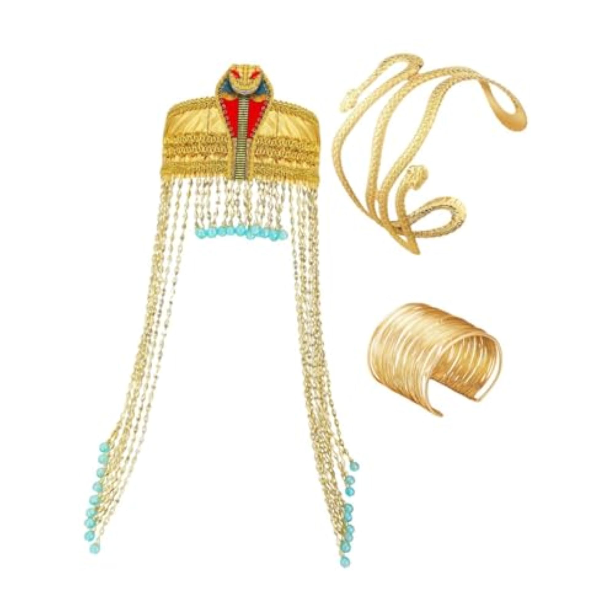 Women's Egyptian Headpiece Gold Bracelet for Party Performance