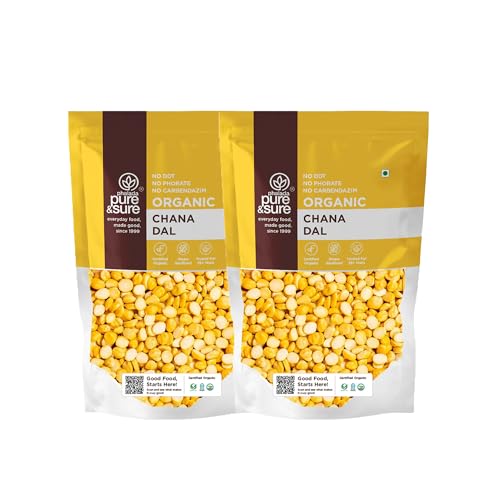 Image of Pure & Sure Organic Split Chana Dal 1 KG (Pack Of 2)|100% Bhuna Chana, Natural & Vegan|Gluten Free|Rich In Protein & Energy Source|No Additives & Pesticides