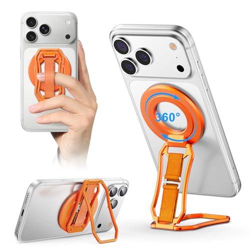 Oerwin for Magsafe Phone Grip, 6-in-1 Magnetic Phone Holder for Magsafe Kickstand, 360° Rotation Phone Ring Holder with Elastic Strap, Compatible with iPhone 17/16/15/14/13/12 Series & Android