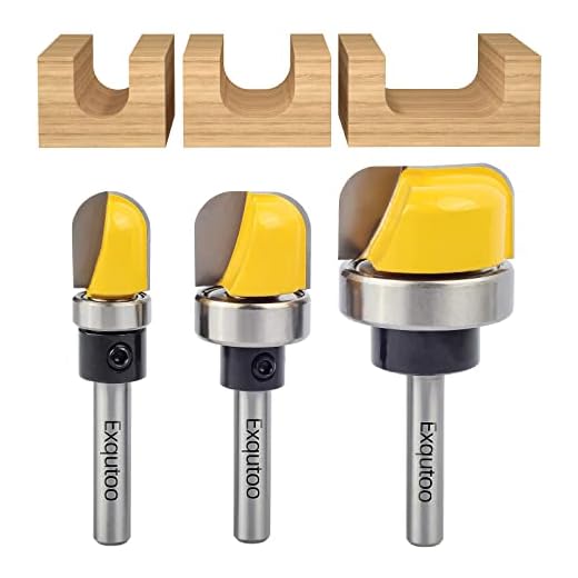Exqutoo 3Pcs 1/4" Shank Carbide Round Nose Groove Router Bit Set Template Router planing Head Set with Ball Bearing Engraving Router planing Head Wood Cutter Woodworking Tools Carving Cutting Tool