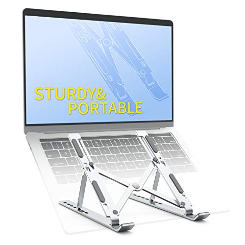 Laptop Stand Ergonomic Aluminum Computer Stand Portable Foldable Metal Holder Hollow Design for Heat Dissipation 7-Level Height Adjustable Laptop Riser Compatible with 11-17''Laptop/Pad/Phone/Book