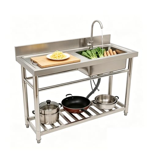 Stainless Steel Table with Sink, Faucet & Storage Shelf