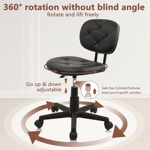 Image of KLASIKA PU Leather Rolling Stool with Back and Wheels, Adjustable Diamond Upholstered Drafting Stool, Multi-Purpose Desk Chair for Home Office Bar Kitchen Shop, Black (1PK)