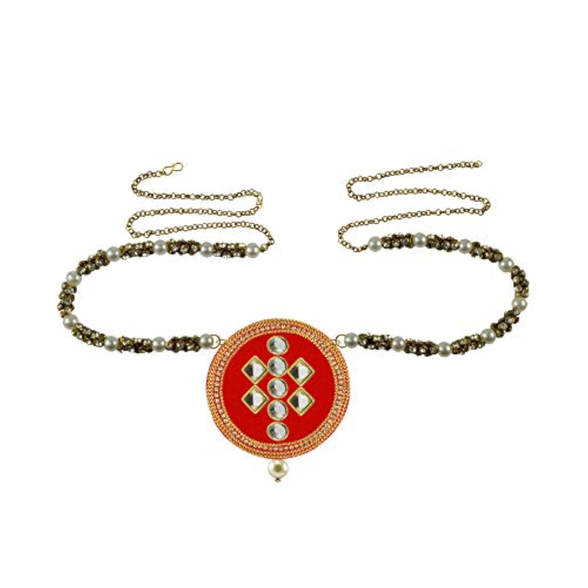 Women's Solid Brass Multi Stone Stud Platted Brass Waist Belt